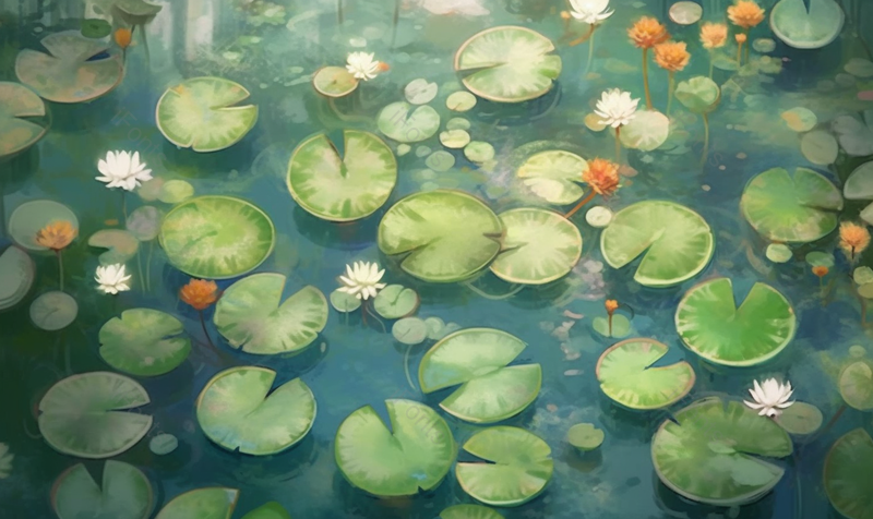 夏天唯美水面上的睡莲荷花池插画背景,插画/手绘图,插画/手绘图库,插画/手绘图下载,插画/手绘